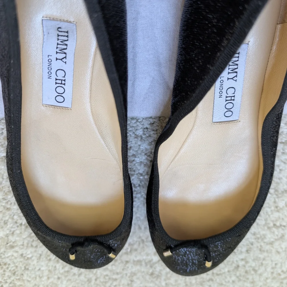 Jimmy Choo Jennie Glitter Black Flats Size 36.5 EUC - Picture 2 of 5